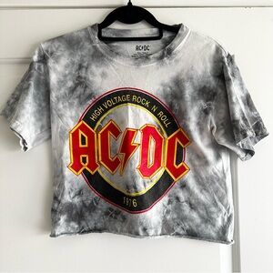 AC/DC Gray  and White Tie-Dye Band Tee - High Voltage Graphic